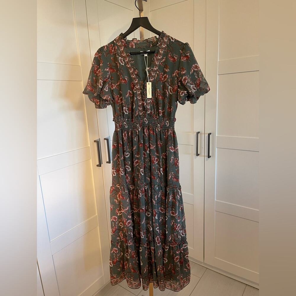 NWT Max Studio Olive Floral Midi Dress - Picture 4 of 7